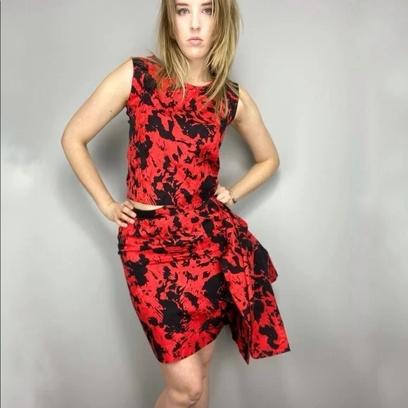 90s 2 piece skirt & tank top set red black pencil skirt matching boxy tank top - Picture 12 of 12